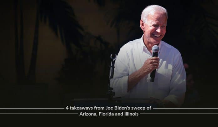 Joe Biden hattrick win by sweeping in Florida, Arizona and Illinois