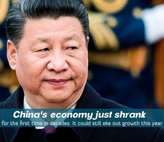 The economy of China Shrank badly for the first time in decades
