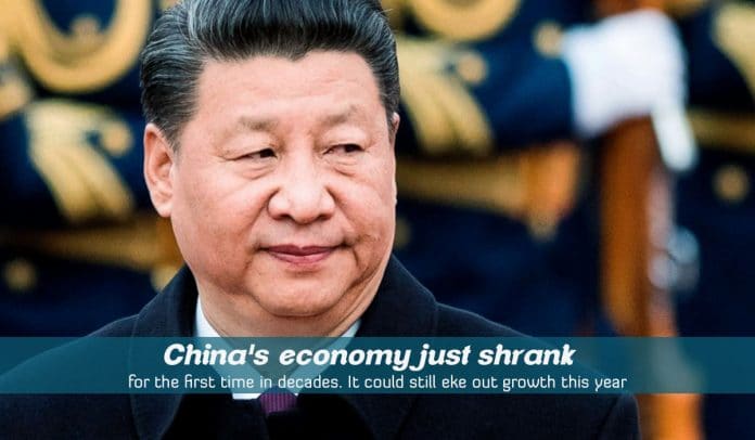 The economy of China Shrank badly for the first time in decades