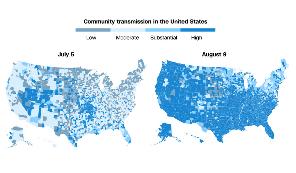 How Many Americans Live In “High or Substantial” COVID-19 Transmission Areas?